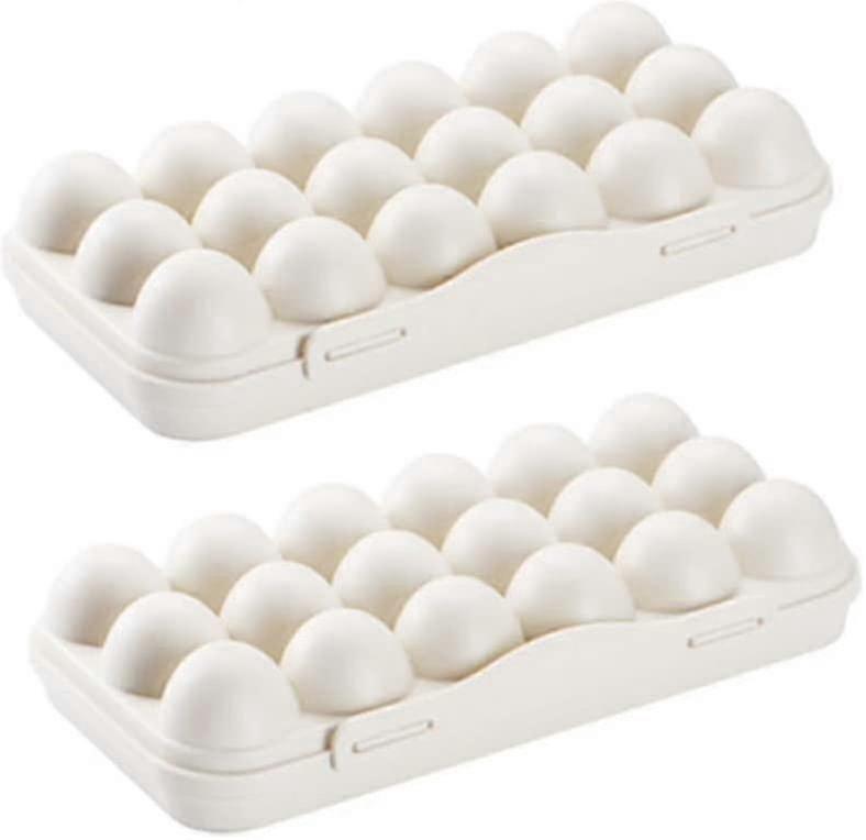 2pcs Refrigerator Egg Holder - Plastic Trays Egg Organizers, Egg Storage Box with Lid for 18 Eggs