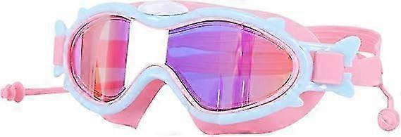 Kids Swimming Goggles,Kids Goggles,Electroplated Swim Goggles with UV Protection attached One-piece Ear Plugs,Pink