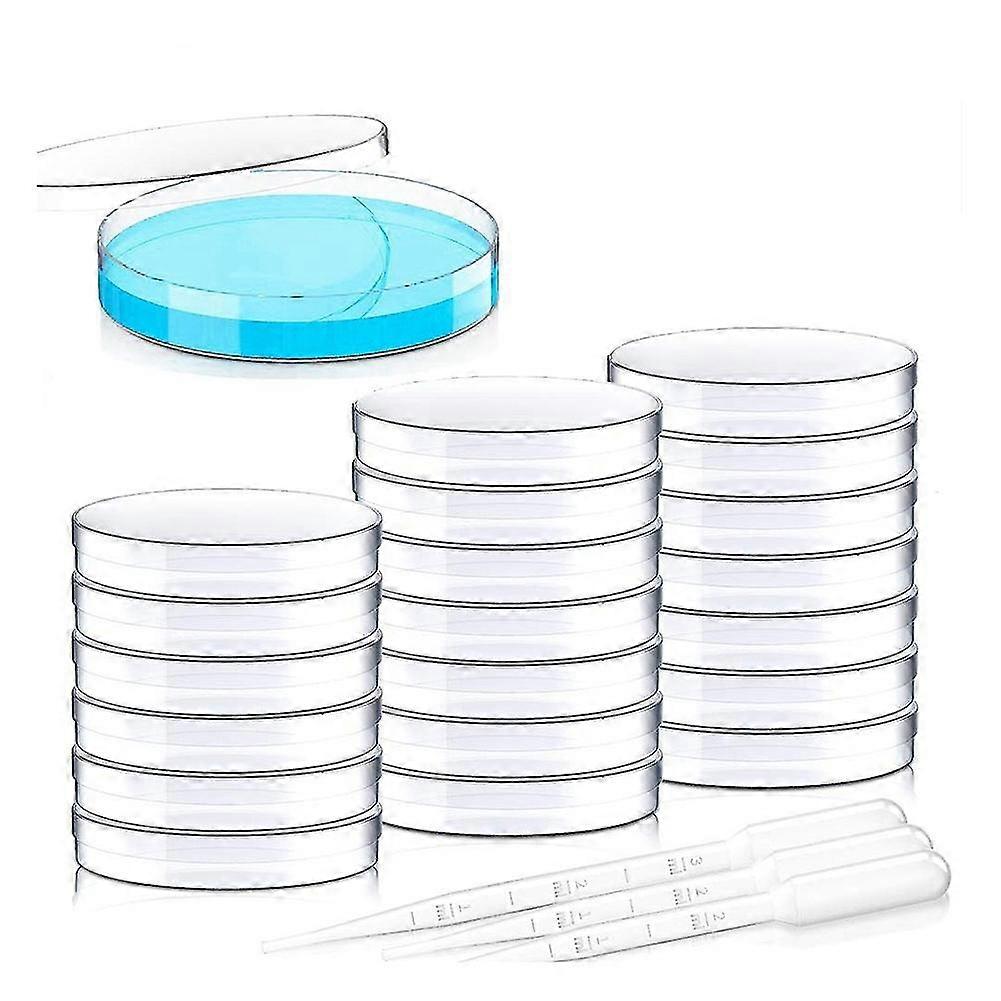 20pcs Sterile Dishes With Lid, 90mm Dia X 15mm Deep With 10 2ml Transfer Pipettes And 10 3ml Transf