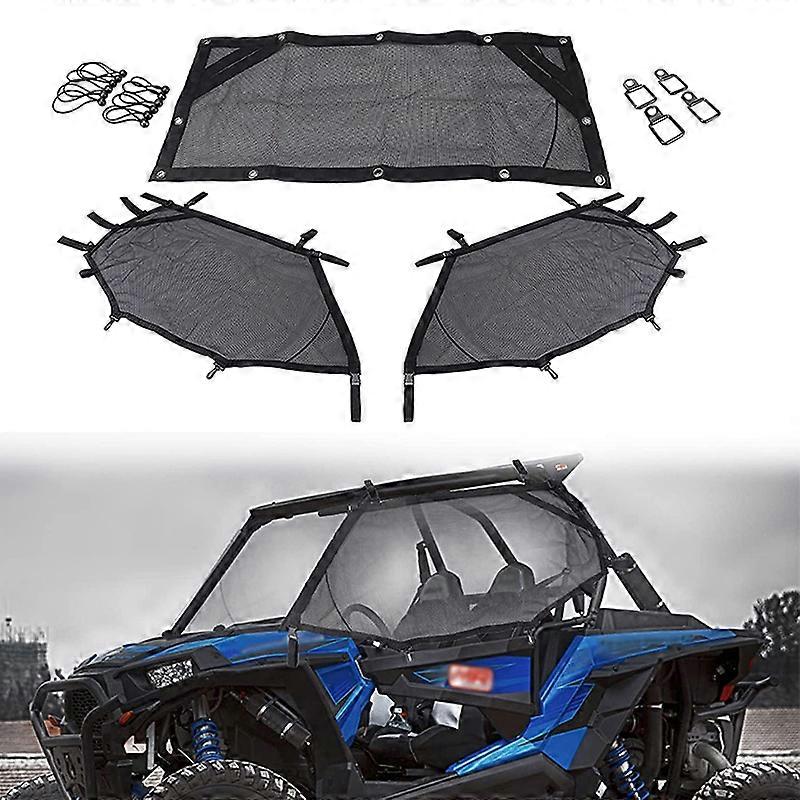 Front Rear Window Wind Screen Shade Shield Cover Mesh Net Door Protection Soft Top Mesh Roof Sunshade Cover for UTV Polaris RZR
