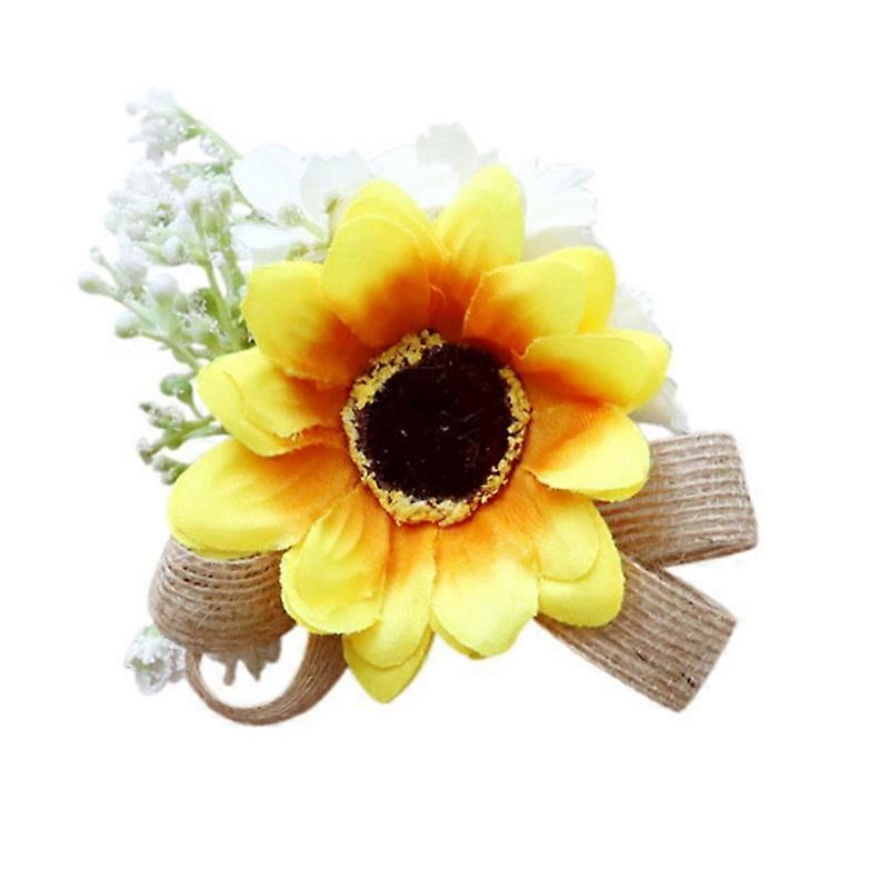 Wedding Sunflower Wrist Flower Corsage Artificial Bride Hand Flower Decor Ornament for Bridesmaid Prom Wedding Party Homecoming Supplies