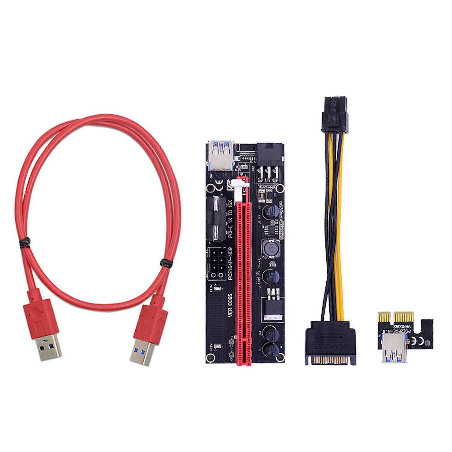 PCI-E Riser Card 009S PCI Express PCIE 1X to 16X Extender 1M 0.6M USB 3.0 Cable SATA to 6Pin Power for Video Card
