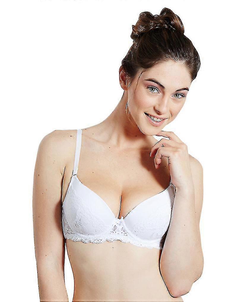 301048-2 Women's Ginette White Lace Padded Underwired Push Up Bra