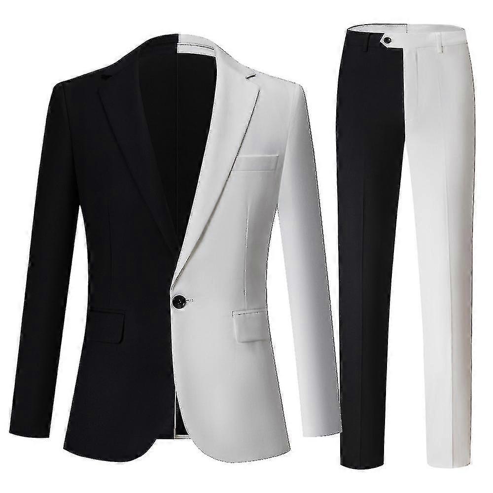 Men's Suit Black And White Color Blocking Suit Two-piece