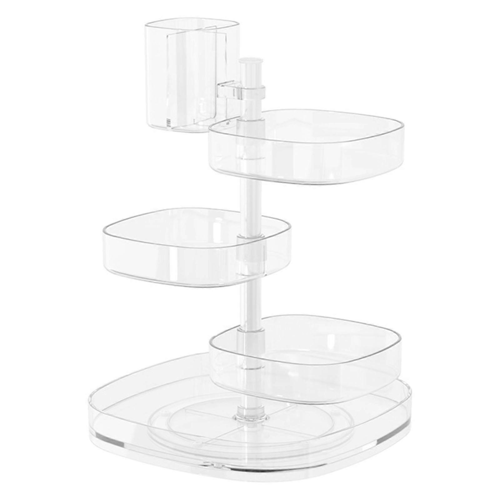 Rotating Makeup Organizer Adjustable 5-Layer Transparent Trays Storage Rack