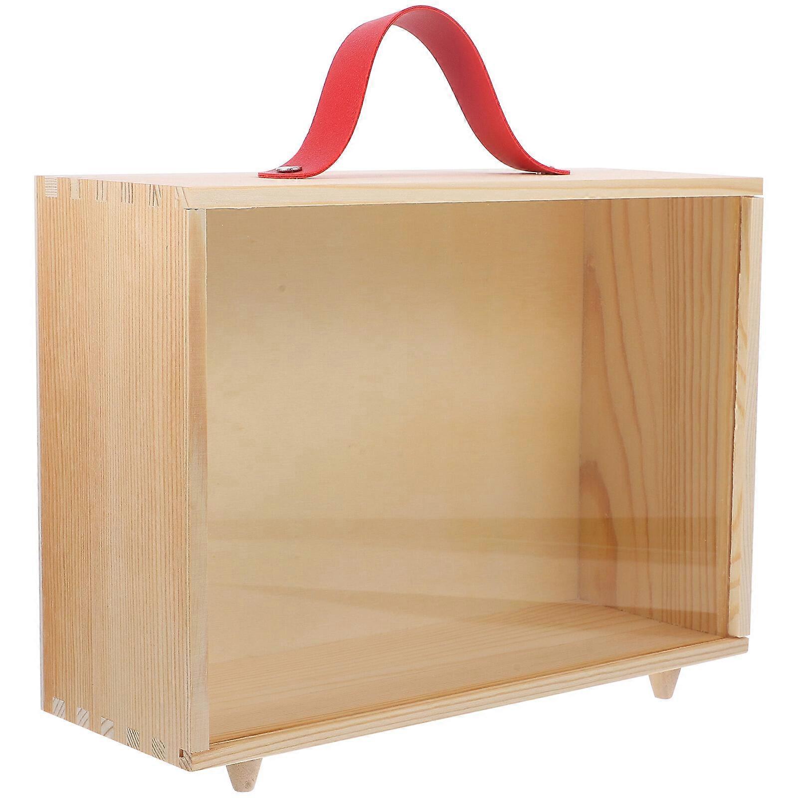Wooden Gift Box Wooden Storage Box with Portable Handle and Clear Window