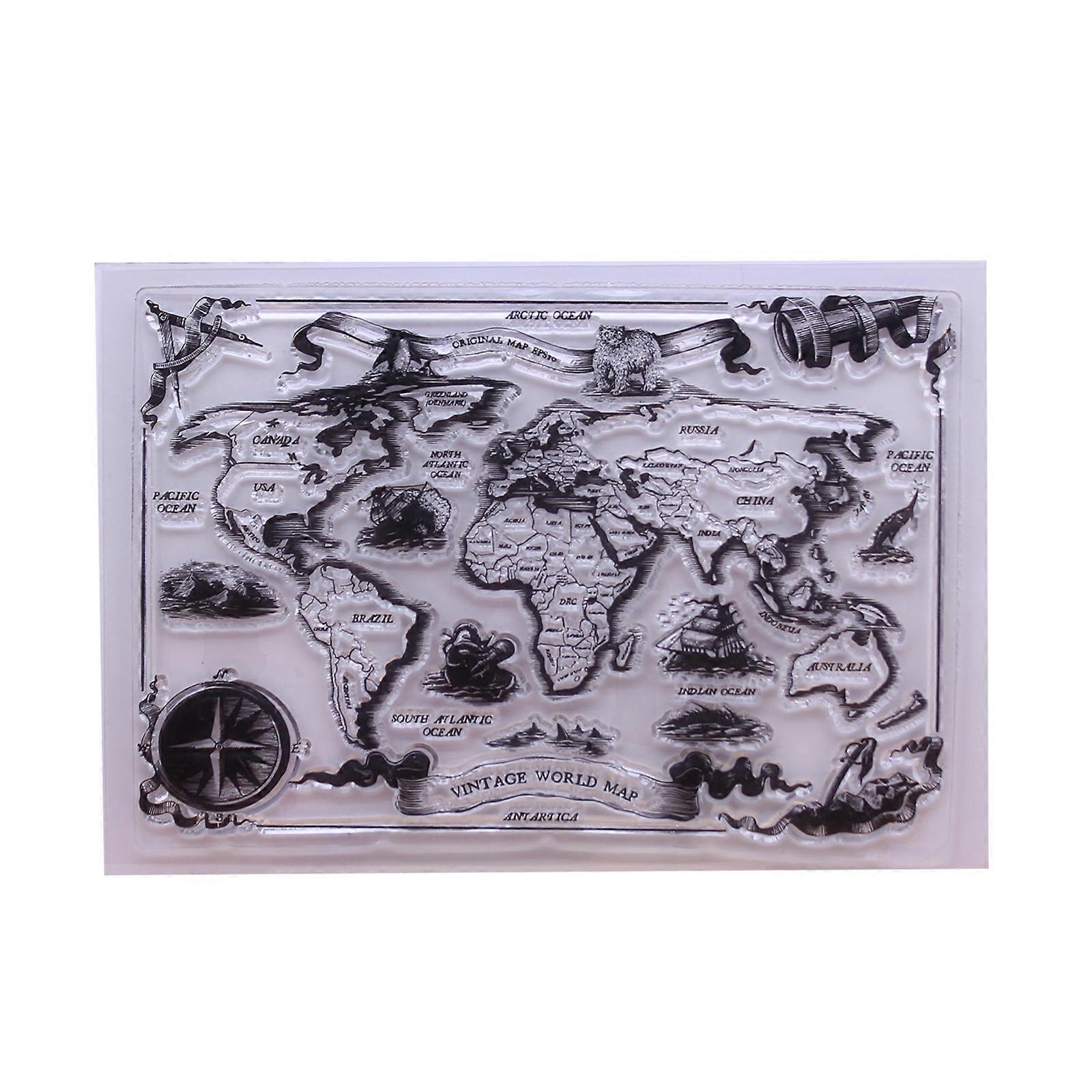 Retro World Map Clear Stamp Seal Handmade Crafts Embossing Decor