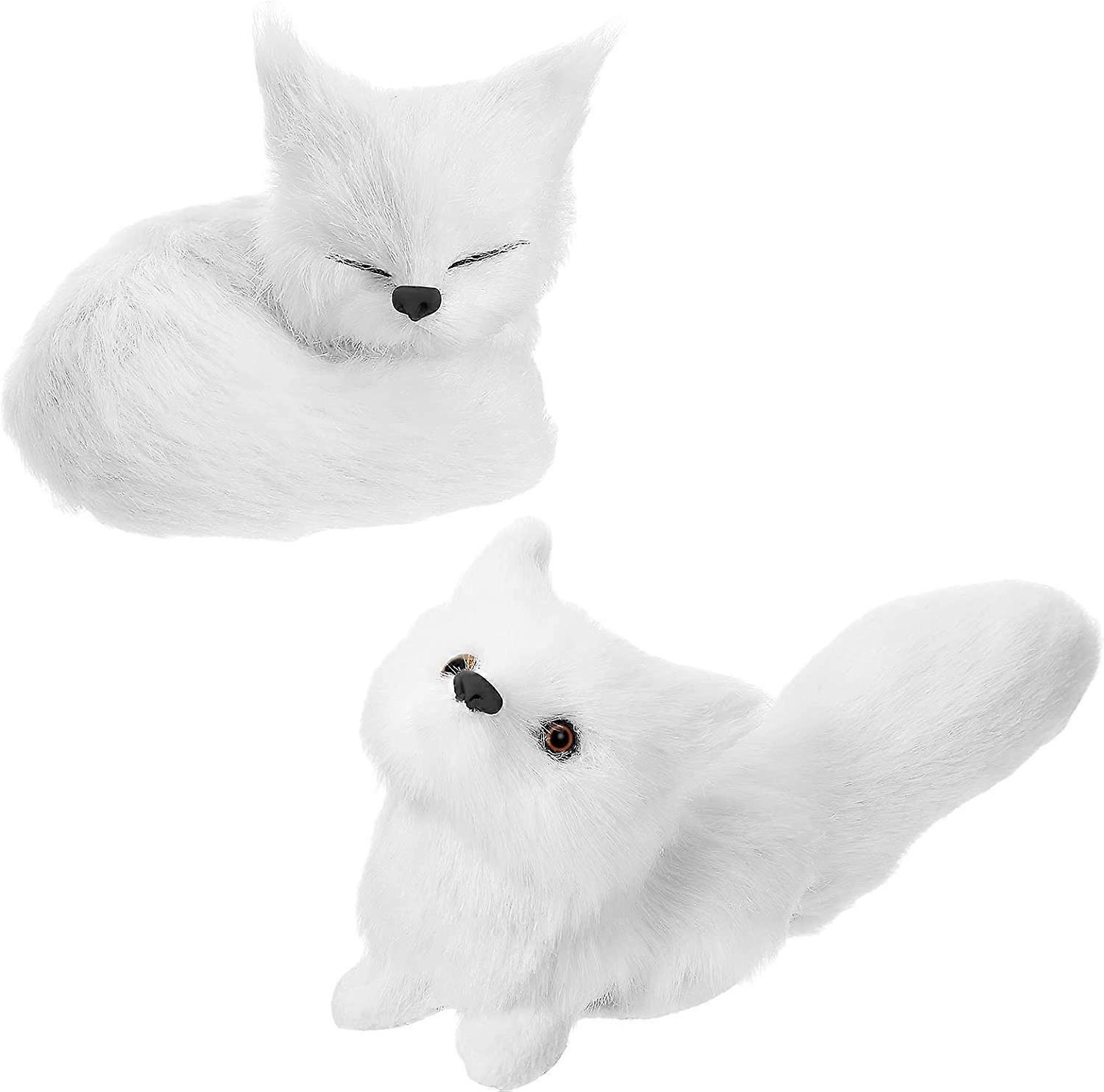 Simulation Fox Toy 2 Piece Fur Fox Model Stuffed Fox Ornament Static Action Figures Fox Squatting Sleeping Plush Mini Fox for Home Office Bag Decorati