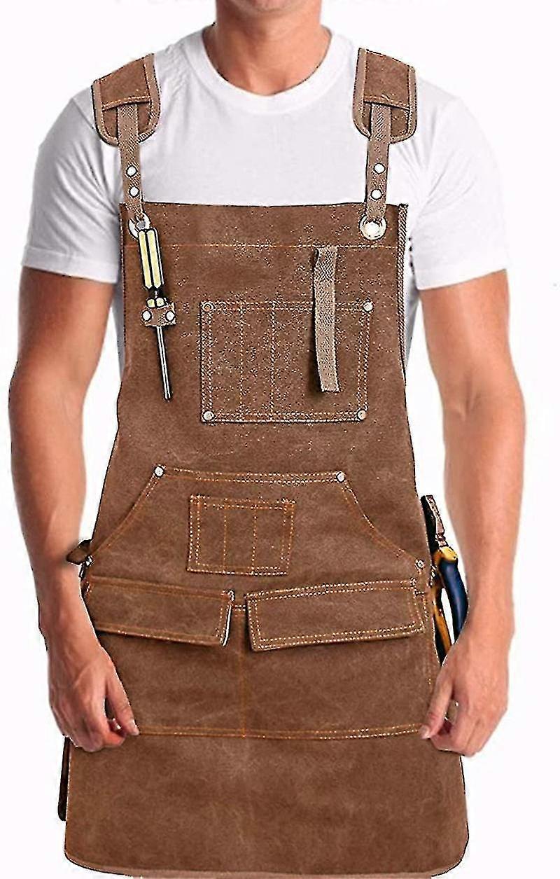 Heavy Duty Waxed Canvas Working Tool Apron With 9 Pockets, Adjustable Strap Aprons, Yellow Sx - MXBC