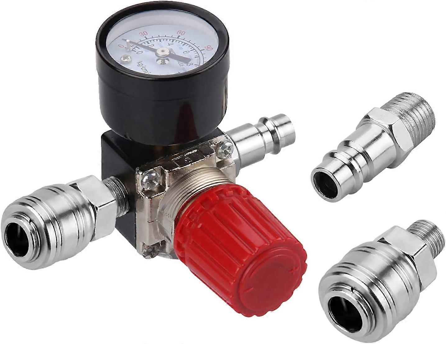 1/4" trykkreduksjonsventil, EU-standard trykkbryterventil med måler 175 PSI, luftkompressor, 3 hull