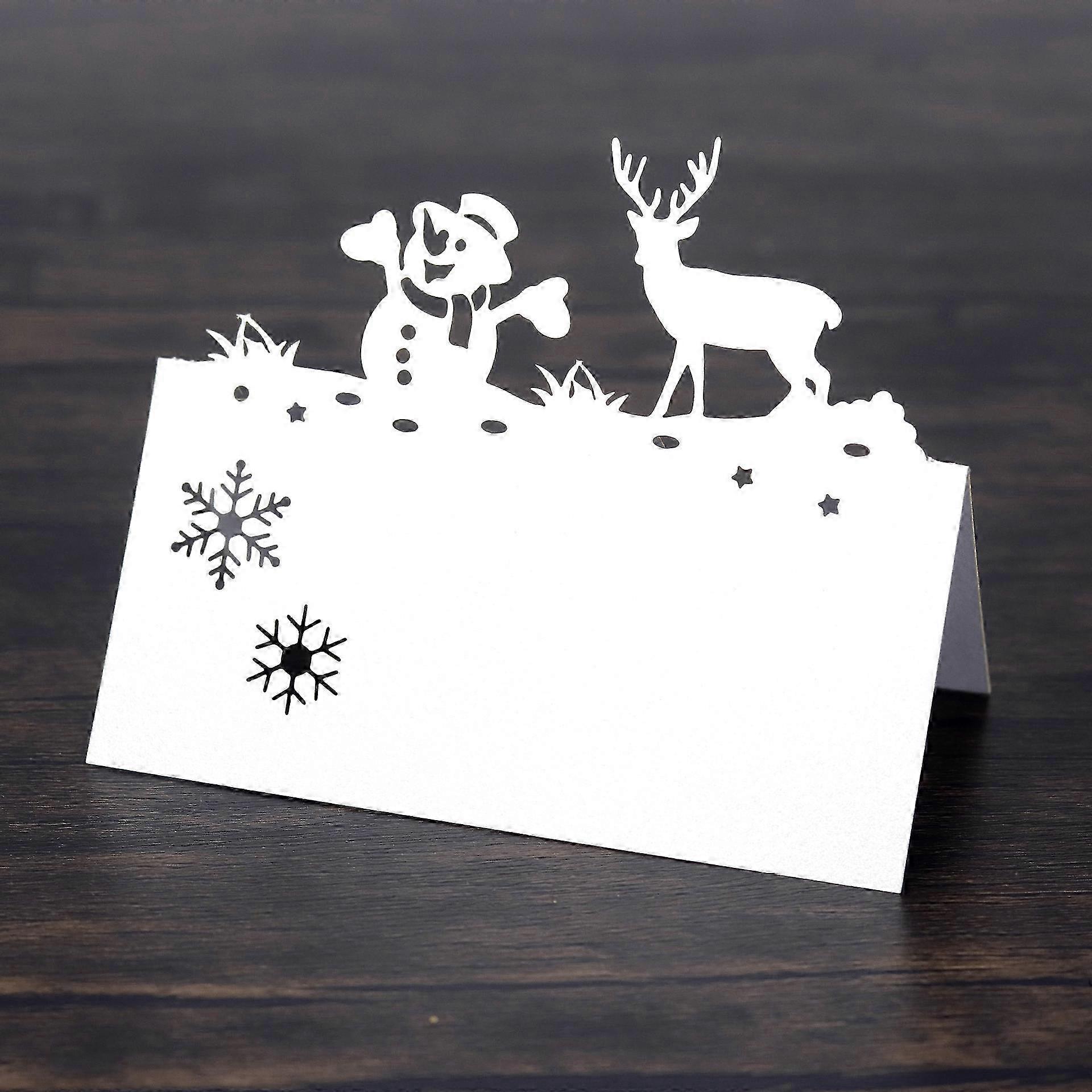 50pcs Holiday Event Place Cards Reindeer Snowman Cutouts Christmas Party Table Name Tags Dinner Table Settings Tent Cards Names Cards