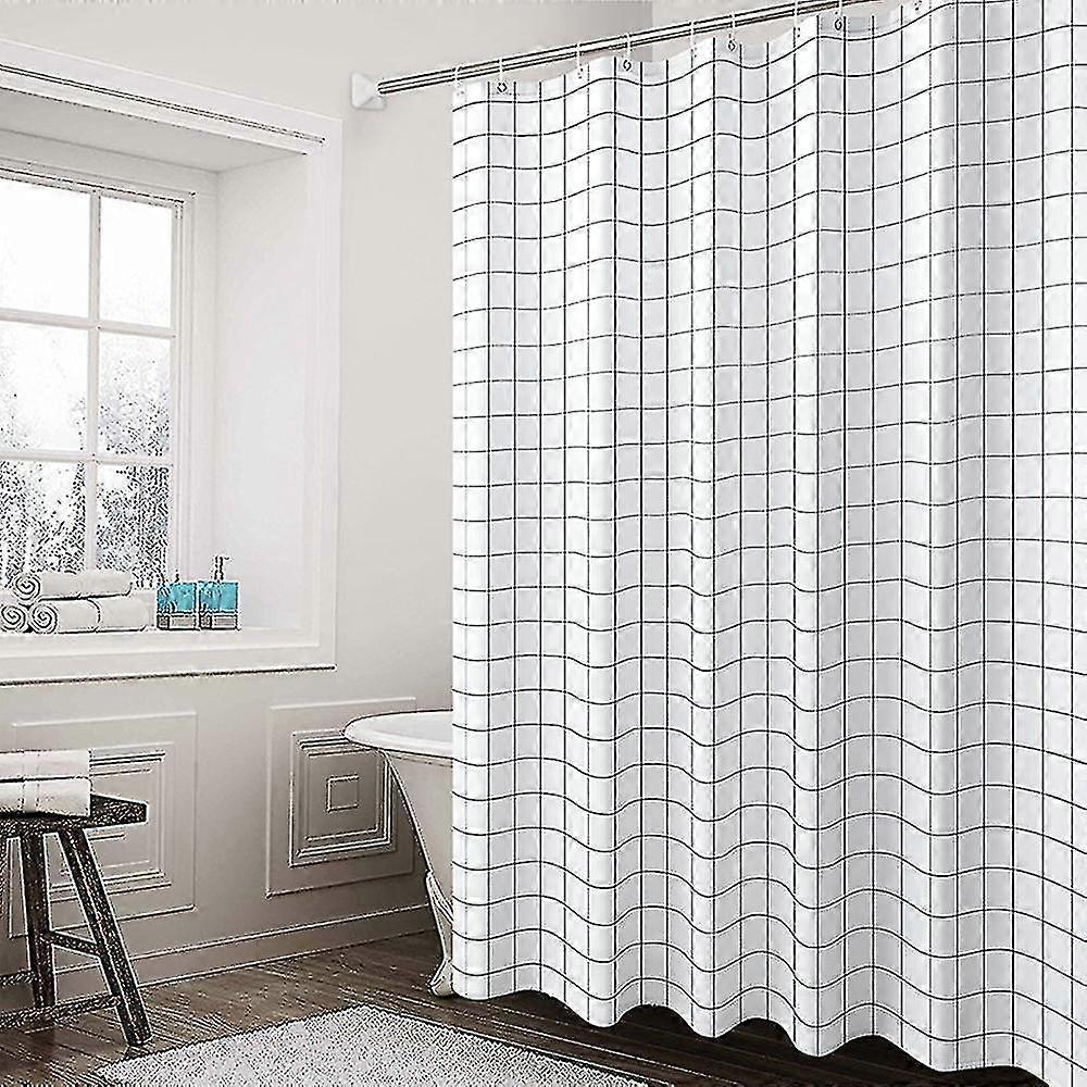 Waterproof Peva Shower Curtain, Shower Curtain With Grommets And Hooks - 180x 200 Cm, Natural Grid Pattern