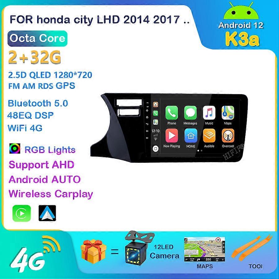 9" Android 12 RAM 2G Car Gps Dvd Player For Honda City LHD 2014 2017 Car Radio Multimedia Navigation Stereo Head Unit Dsp