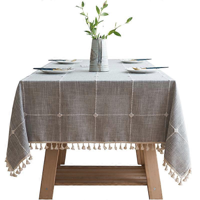 Cotton and linen square lattice tassel tablecloth restaurant decoration 140x180CM(4-D-1)