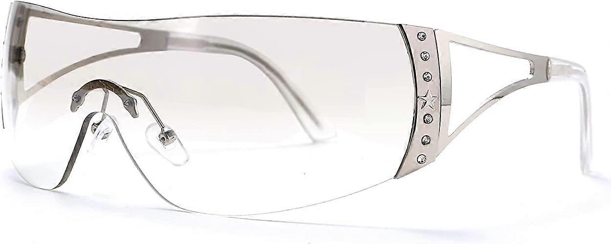 rimless clear wraparound sunglasses