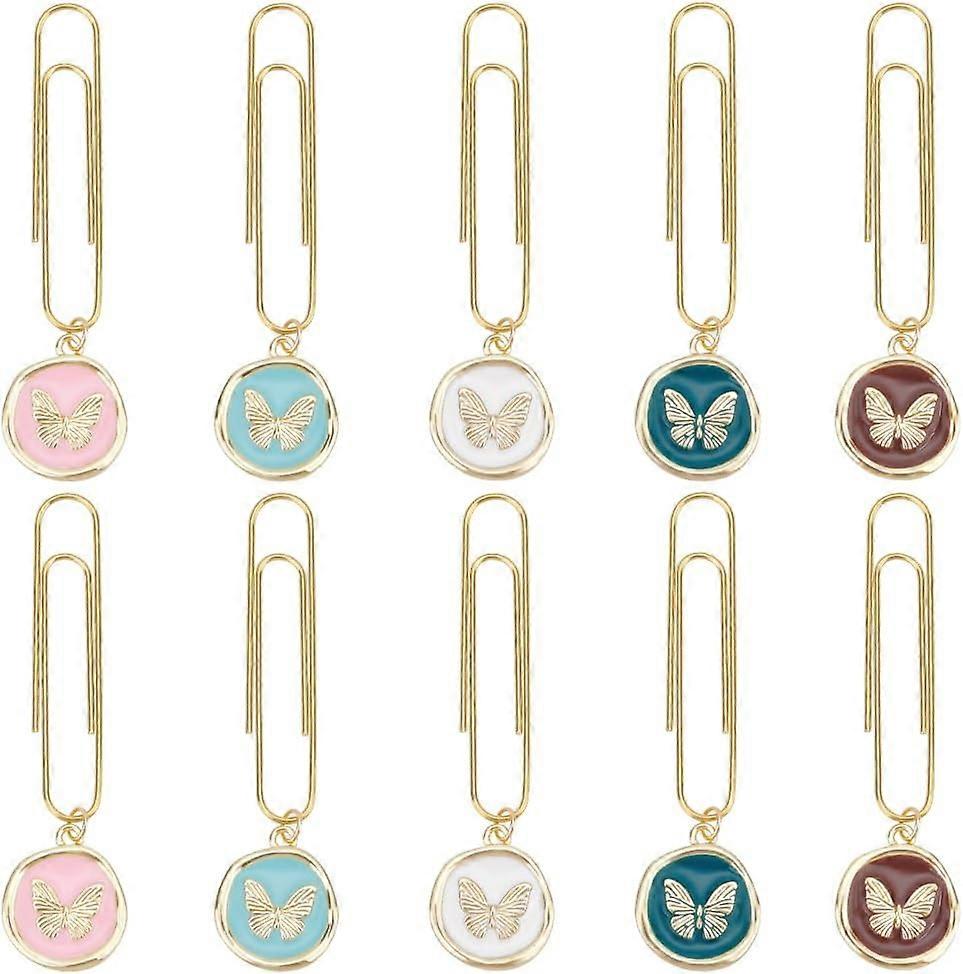 10Pcs Butterfly Paperclips 3 Inch Alloy Pendant Paper Clip with Butterfly Alloy Enamel Flat Round Charm Metal Paperclip Planner for Paper Document Not