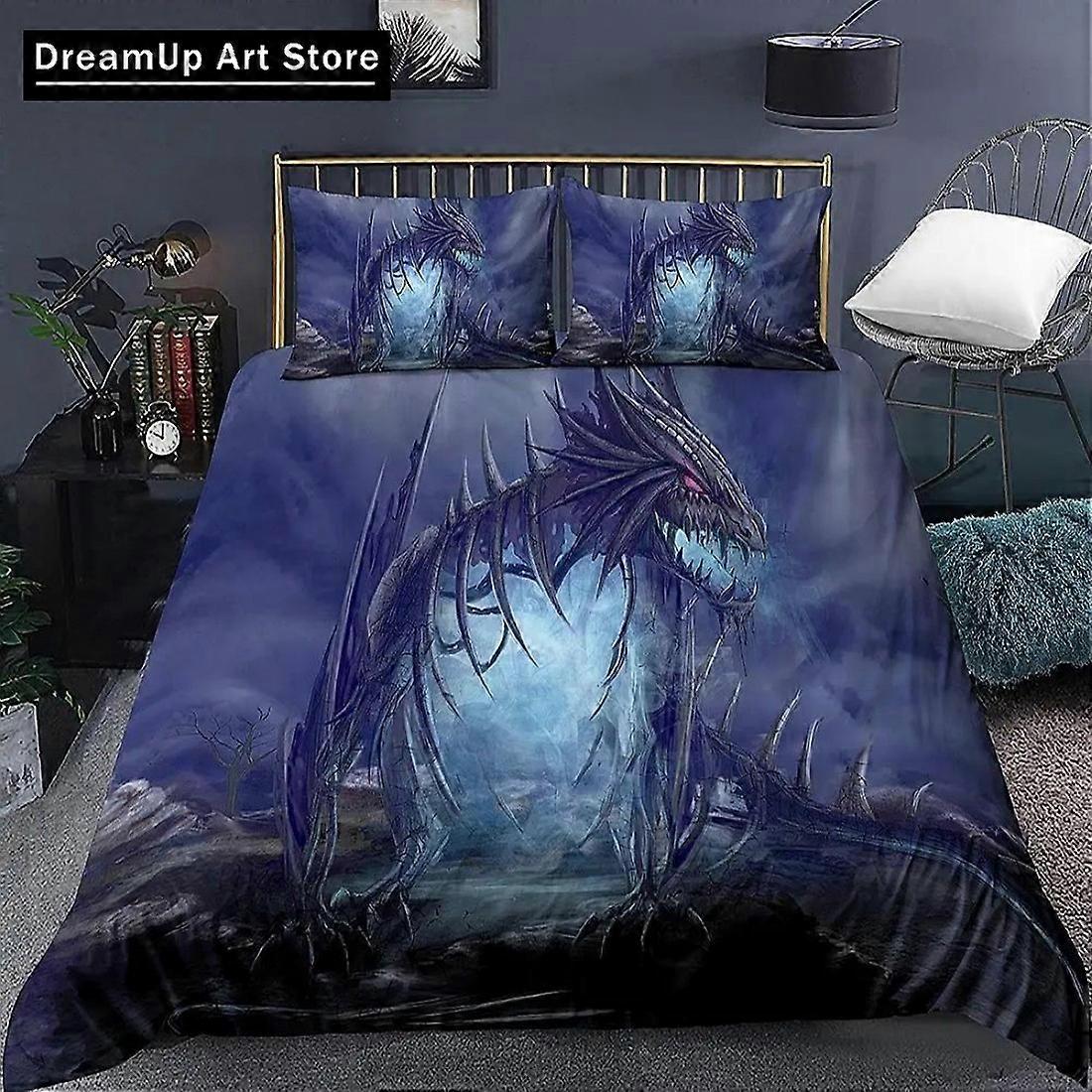 a3087 Lençóis Dragão Impresso Capa de Edredão Dragão Mágico Ocidental Conjunto de Cama Conjunto de Cama Capa de Colcha Fronha Têxtil LarConjunto de Cama de 3 Peças (1 Duve