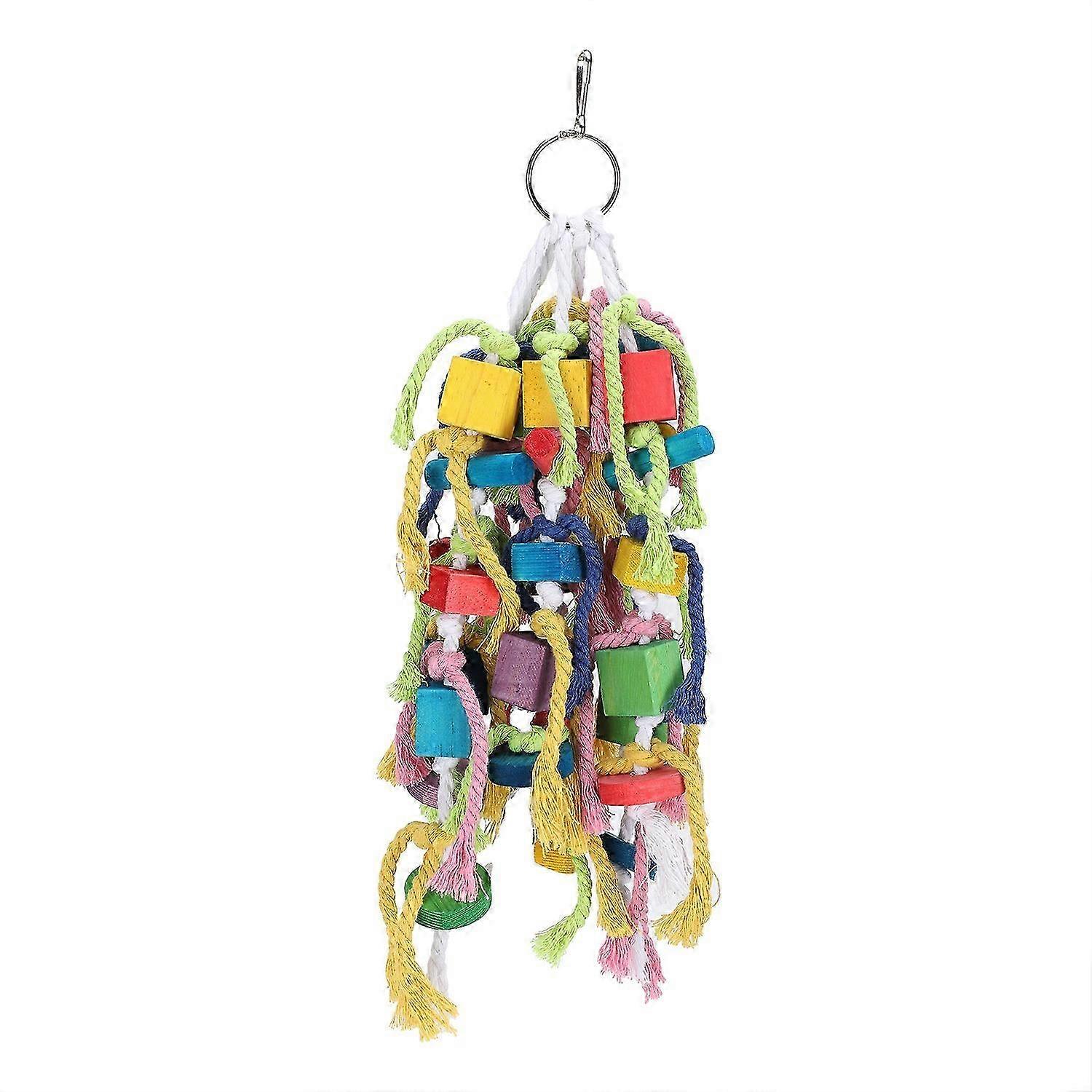 Birds Parrots Multicolored Natural Wooden Chewing Toy Biting Block Gnawing String