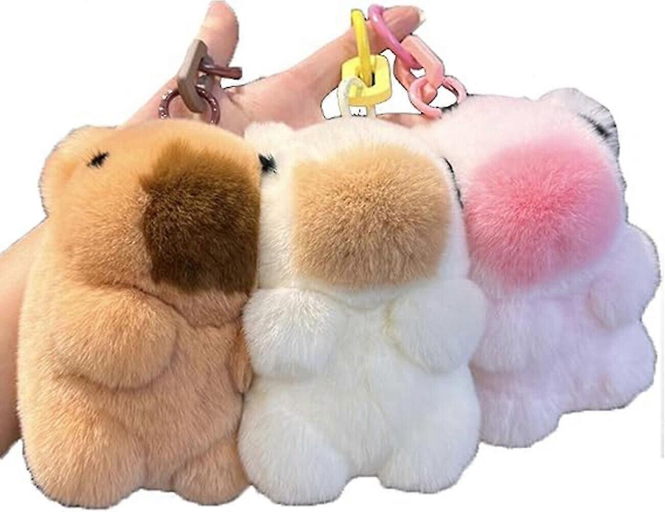 Capybara Keychain with Tin, 2024 Handmade Soft Bunny PomPom Charms, Cute Capybara Keychain