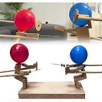2 Players Balloon Bamboo Man Battle - Handmade Wooden Fencing Puppets For Thrilling 2 Player Battles - Fast-paced Balloon Fight Party Game
