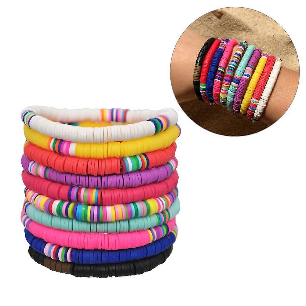 Elastic Boho African Bead Bracelets, Handmade Polymer Clay Stackable Jewelry
