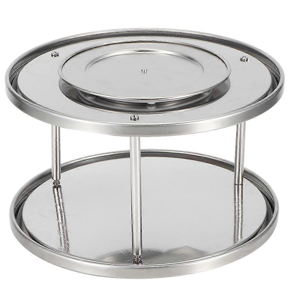 Stainless Steel Double Layer Turntable Rotating Plate Spice Rack Organizer Kitchen Accessory