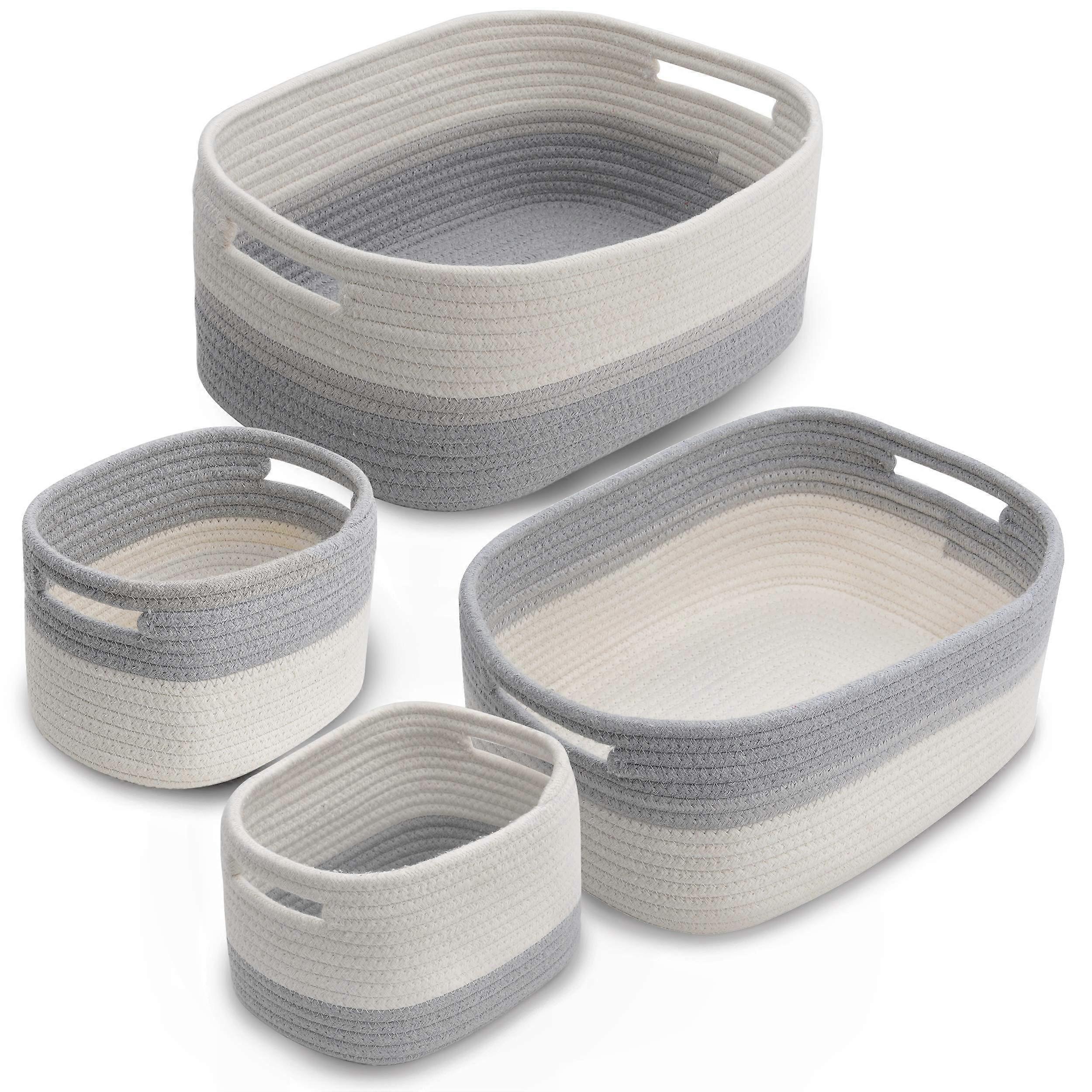 Cotton rope storage basket set of 4 - with handles, for clothing storage