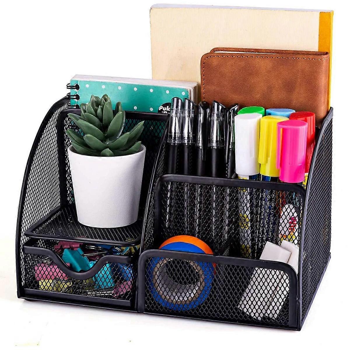 New Simple Homeware Mesh Desk Manager with Space Saving Features,Mesh Desk Organizer Office with 7 Compartments-Black