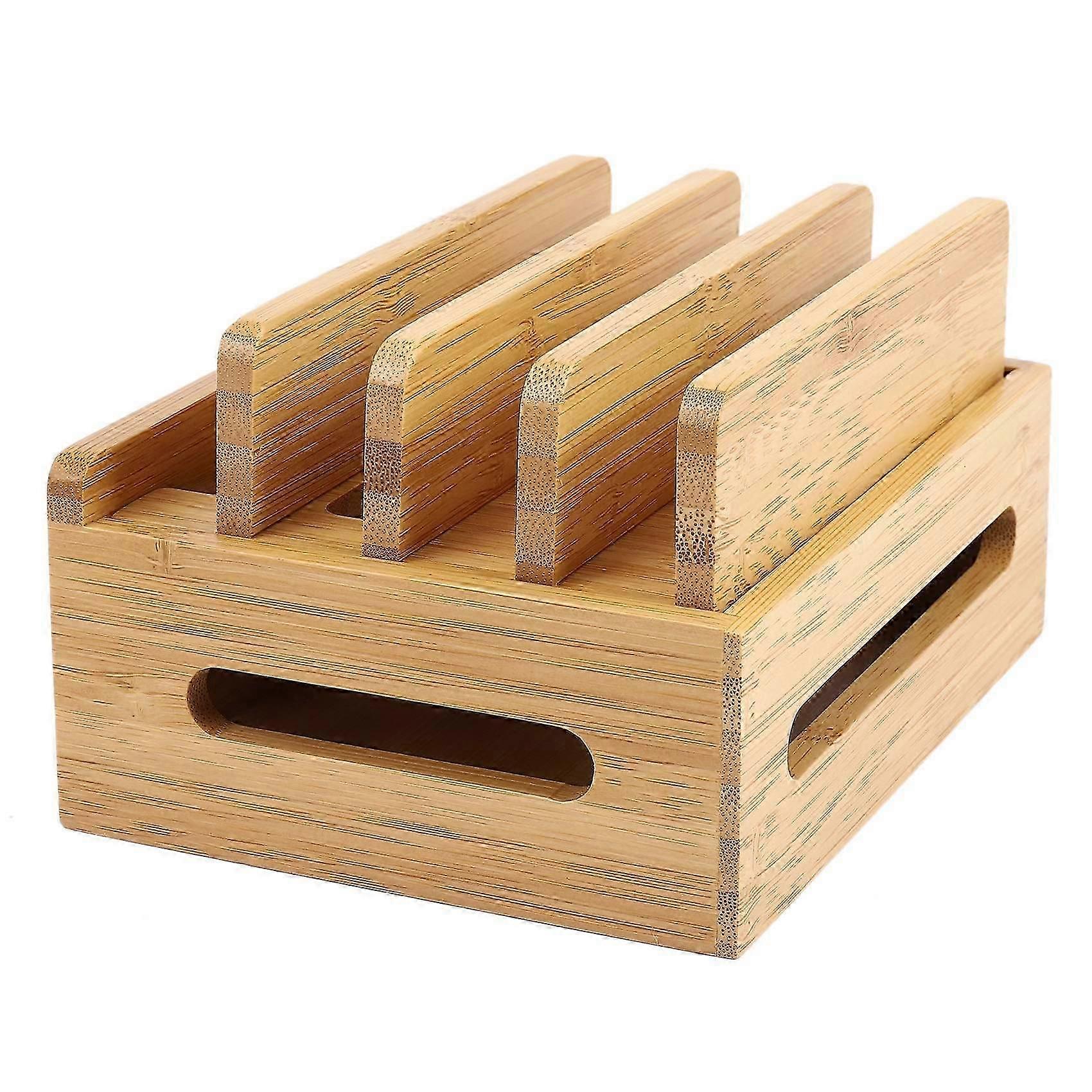 Mobile Phone Bracket Bamboo Wood Multi-Device Charging Station Organizer Office Flat Bracket