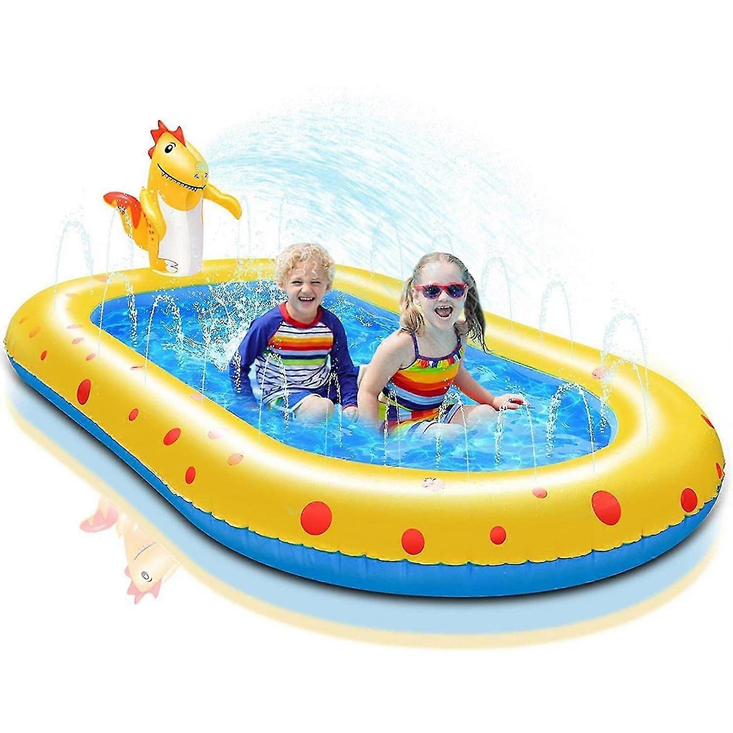 Inflatable Dinosaur Kiddie Pool with Sprinkler, 3-in-1 Backyard Splash Pad for Kids - Outdoor Water Toy for Swimming and Play -GSL