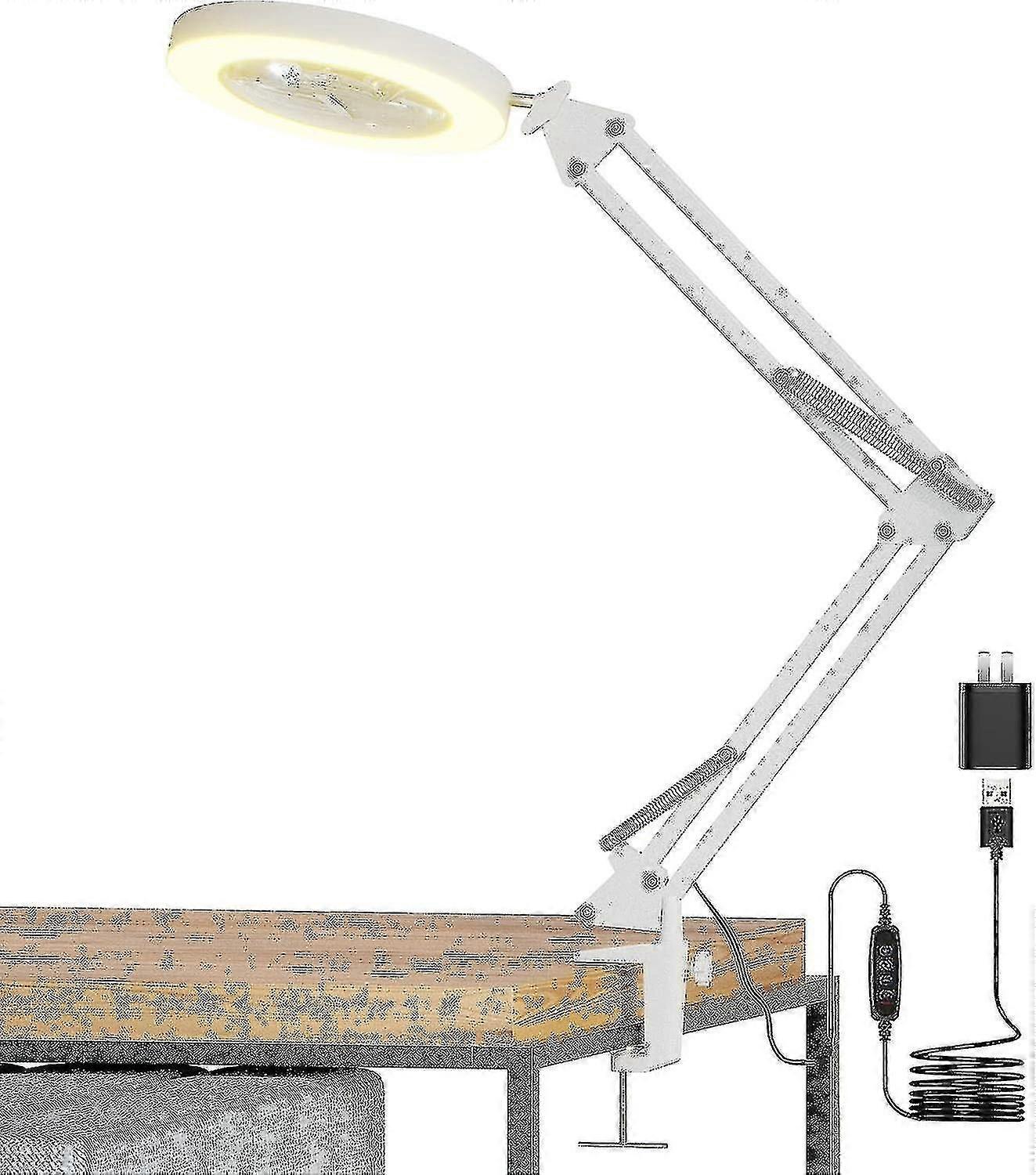 5x Magnifying Glass With Light With Clamp, 3 Color Modes Stepless Dimmable Magnifying Lamp, 72 Leds