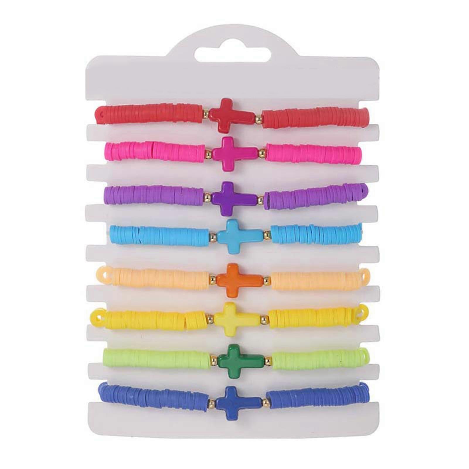 Set of 8 Soft Clay Cross Bracelets Bohemian Style Elastic Bracelets Set Soft Clay Bracelets Adjustable Cord Bracelet Set
