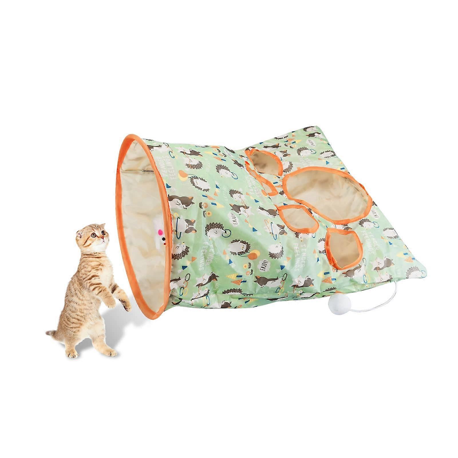 Cat Tunnel Bags for Indoor Cats – Foldable 13x17x12 Wrinkle Bag with 3 Plush Balls, 5-Hole Toy and Storage for Mouse Capture