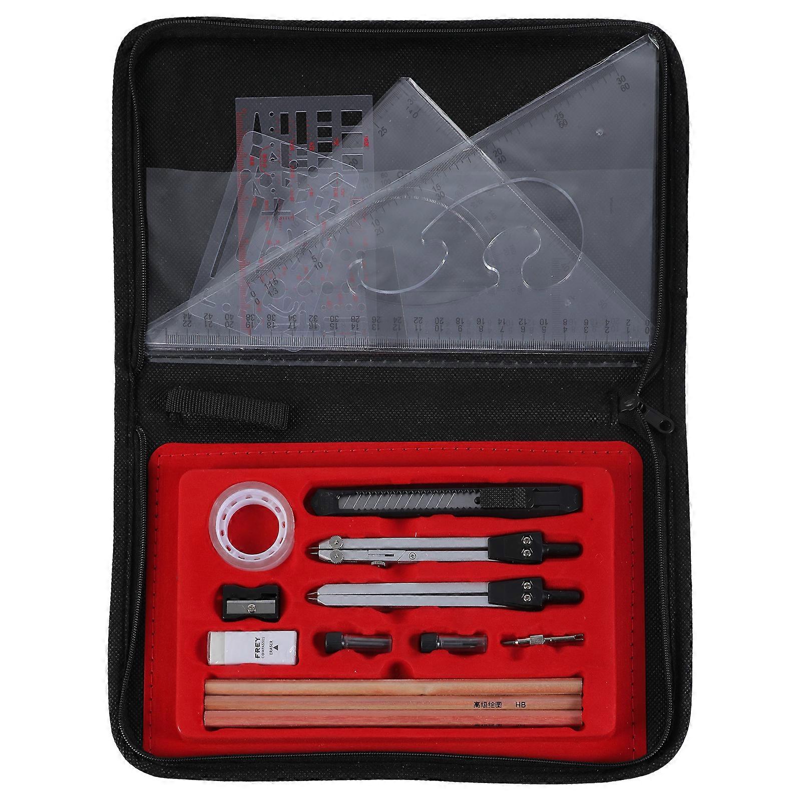 Professional Geometry Set Student Geometry Math Set with Compass, Divider, Set Square, Eraser, Pencils, Drawing Stencil