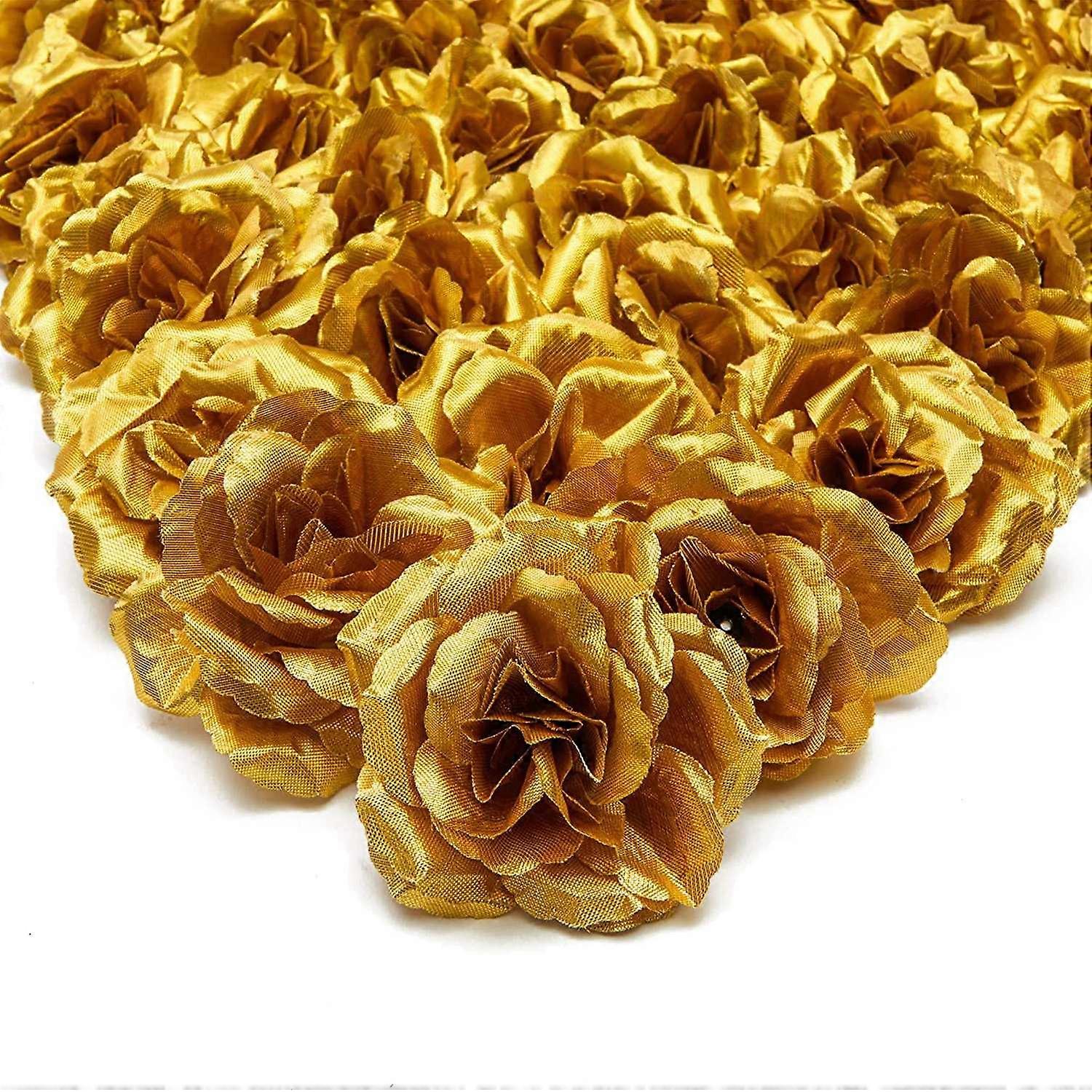  Silk Rose Flower Heads,50Pcs for Hat (Gold)