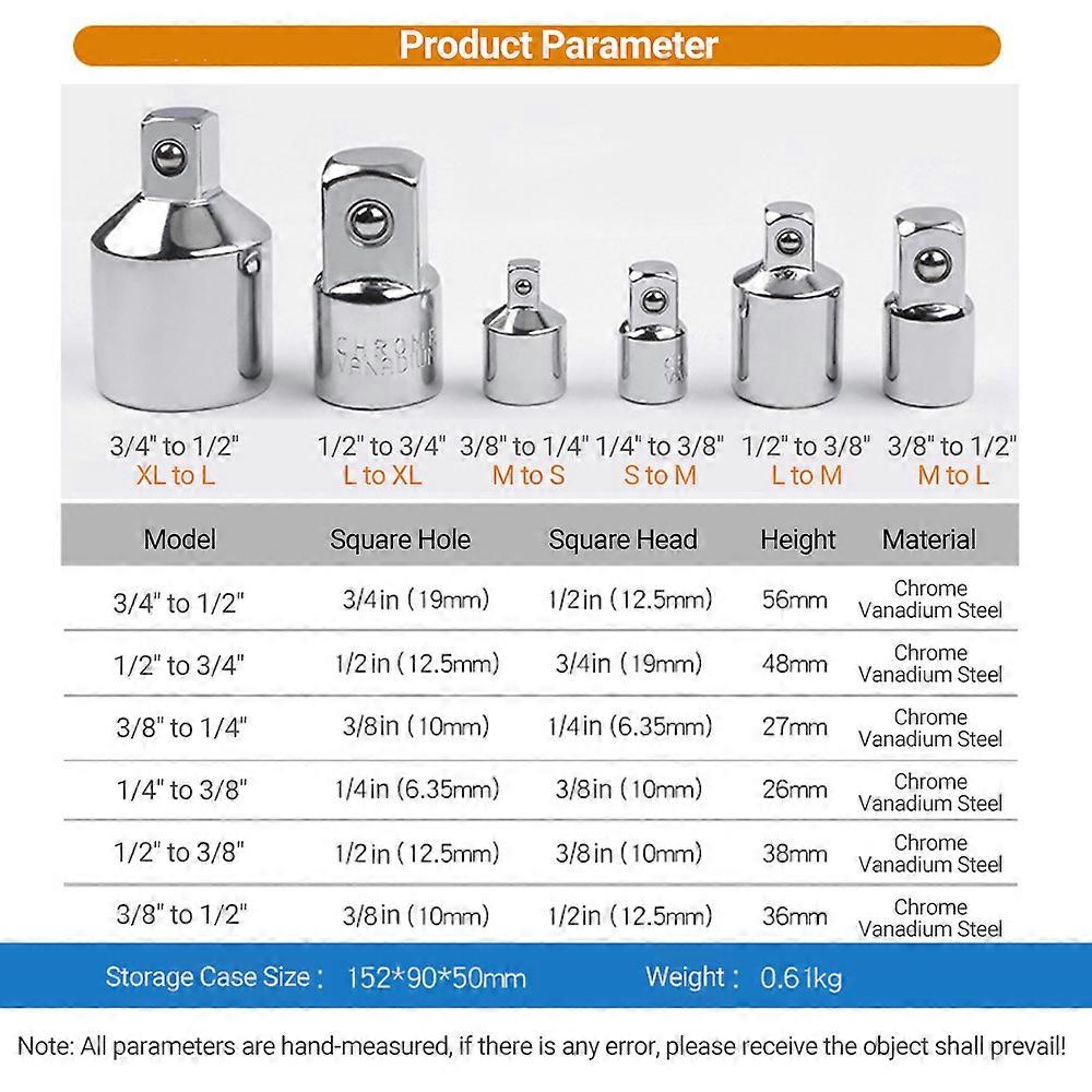 6Pcs Set Conversion Sleeve Impact Socket Converter Universal Joint Socket Adapter Impact Driver Conversions Impact Socket Adapter Jointer Ratchet