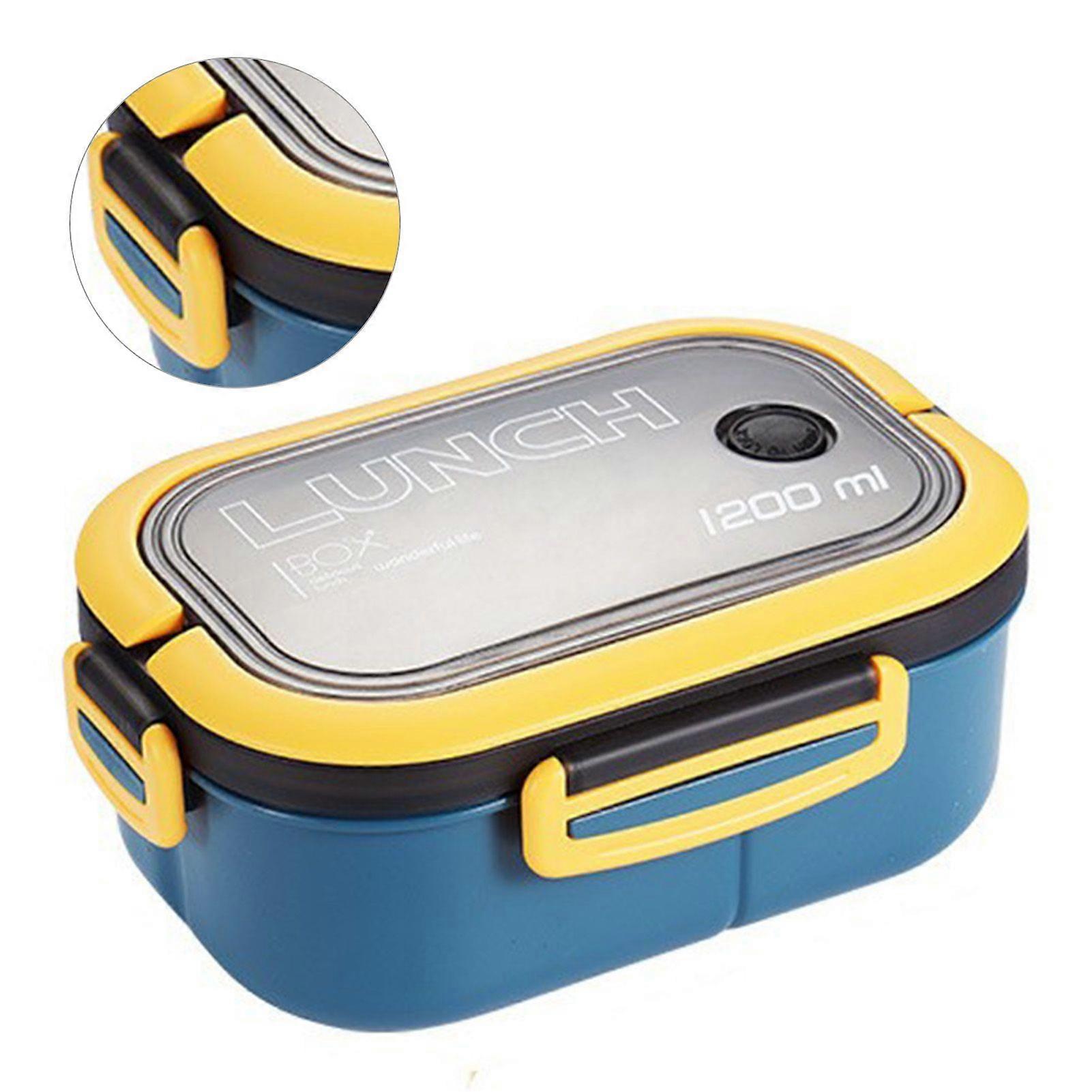 1200ml Bento Lunch Box Double Layer Insulation Lunch Box Container with Fork Spoon for Students Office Workers Blue