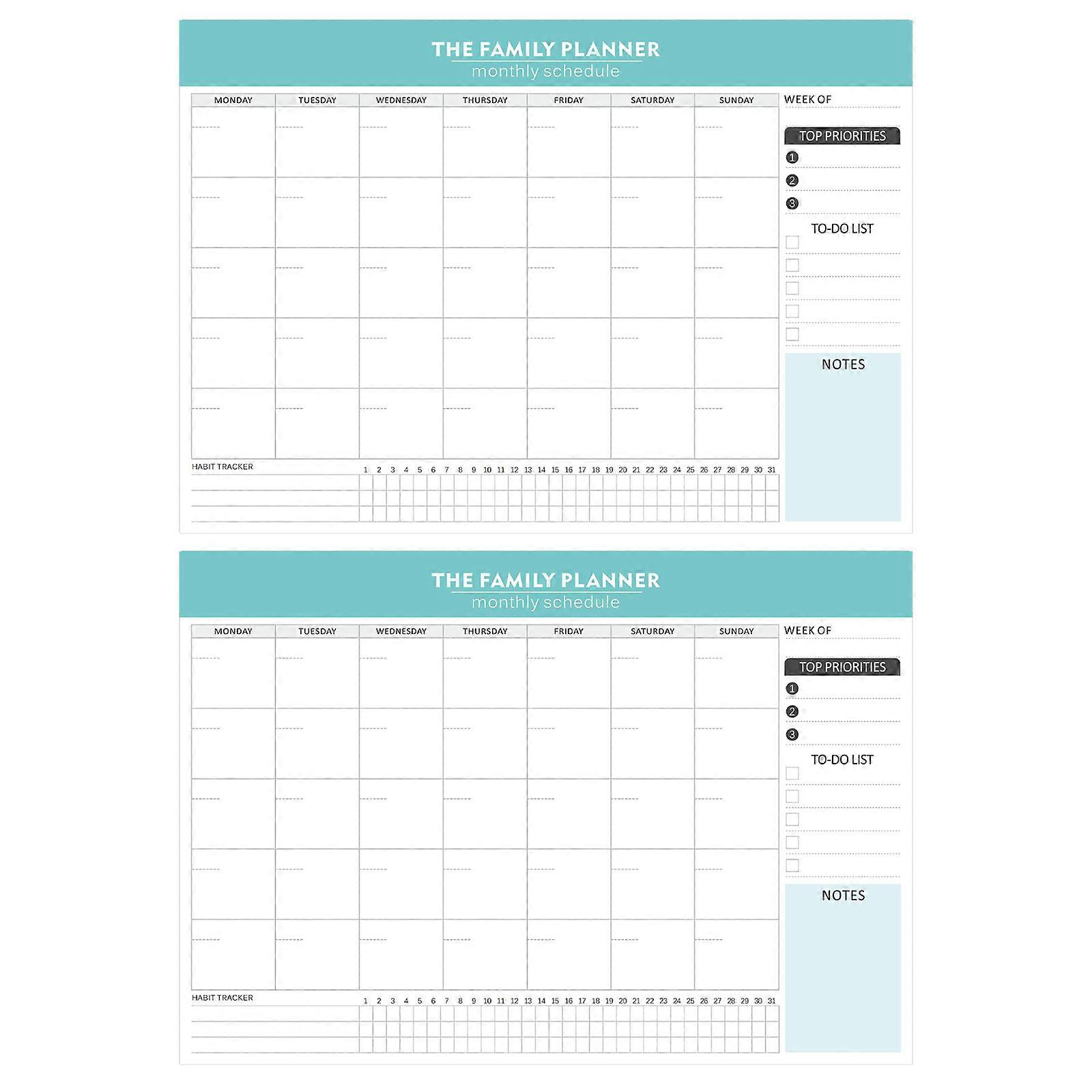 2Pcs Monthly Schedule Planner Tearable Weekly Planner, Academic Planner Notepads for Scheduling, 52 Sheets Tearable