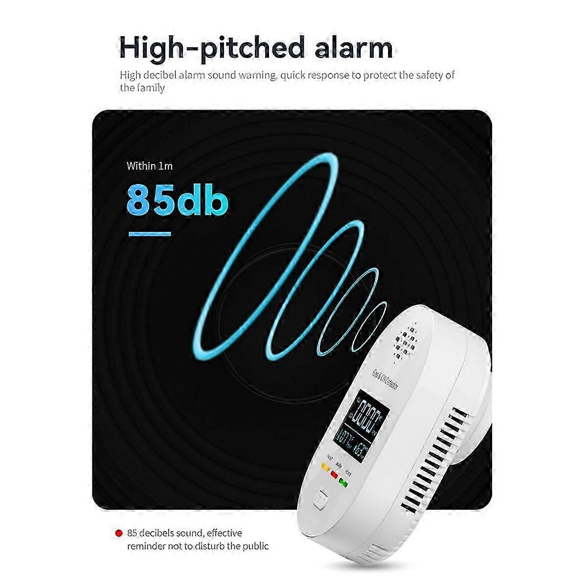 4-in-1 Air Quality Monitor Gas CO Alarm Monitor Temperature and Humidity Detector with LCD Display for Indoor Office(EU)