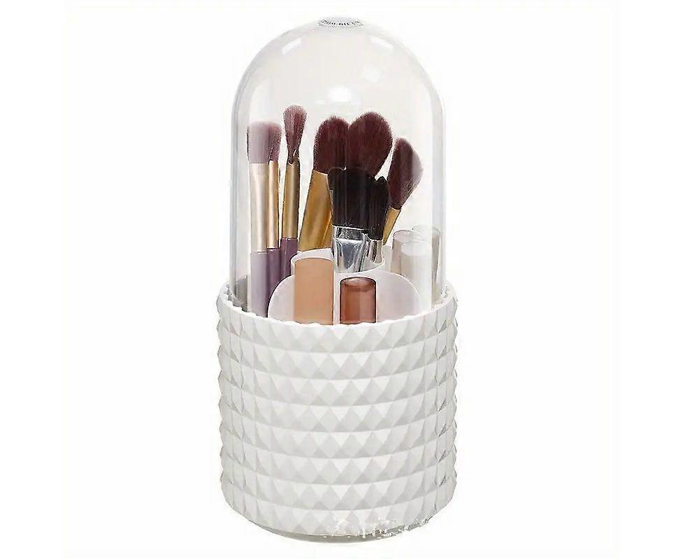 360 Rotating Makeup Brush Organizer - Dustproof, Waterproof Storage Box with Compartments for Vanity & Makeup Essentials