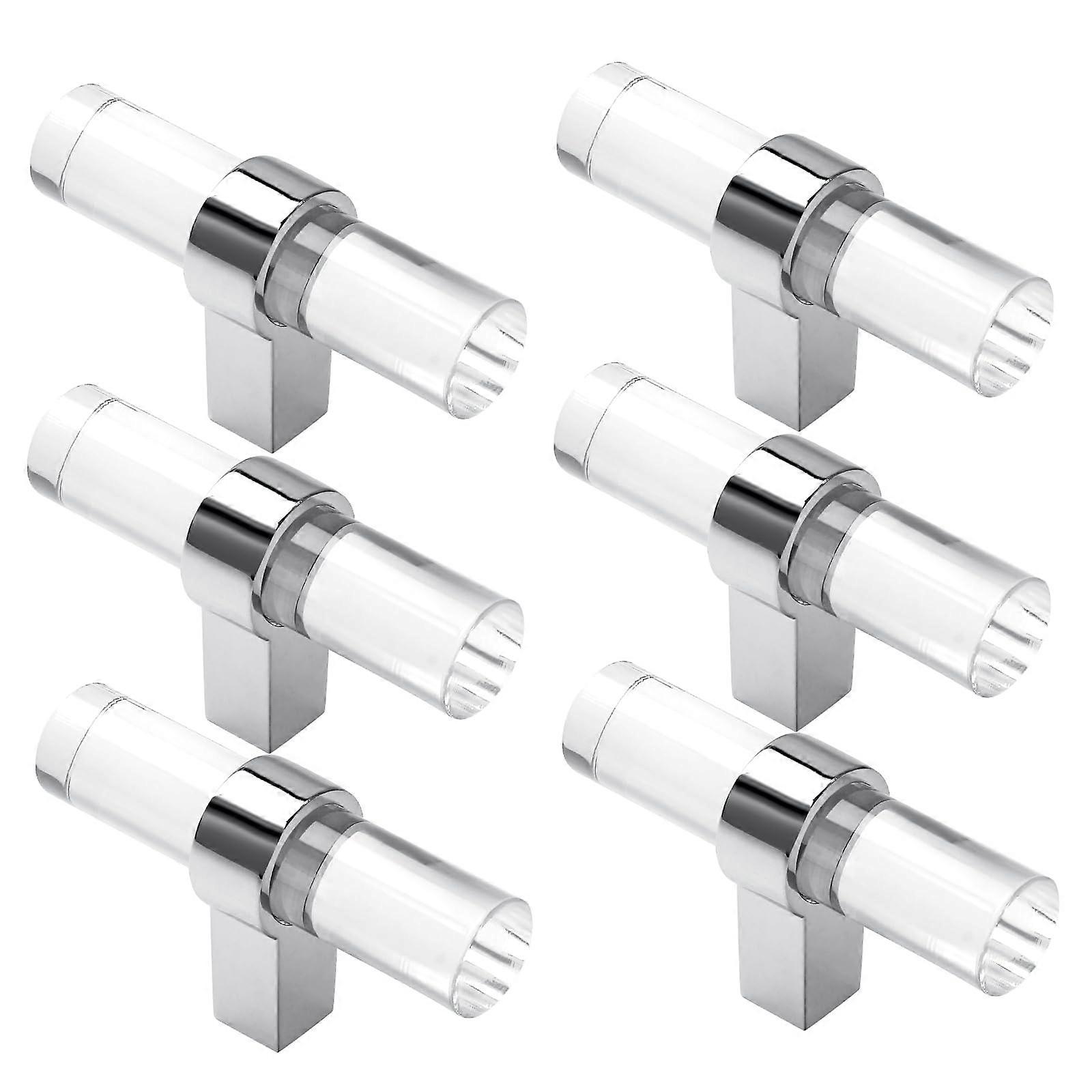 6 Pack Glass Acrylic Cabinet Knobs, Clear Crystal TBar Drawer Pulls, Single Hole Kitchen Cabinet Pulls Handles, Bright Silver