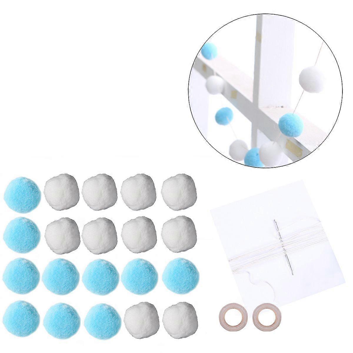 2M Assorted Pom Poms Balls for DIY Creative Crafts Hanging Decorations (White Blue)