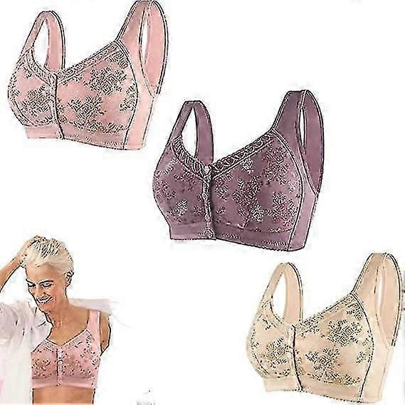 2023 Sujetador para personas mayores Cierre frontal, Sujetador con cierre frontal de algodón,Sujetador con cierre frontal de algodón con correas anchas para los hombros Cómodo