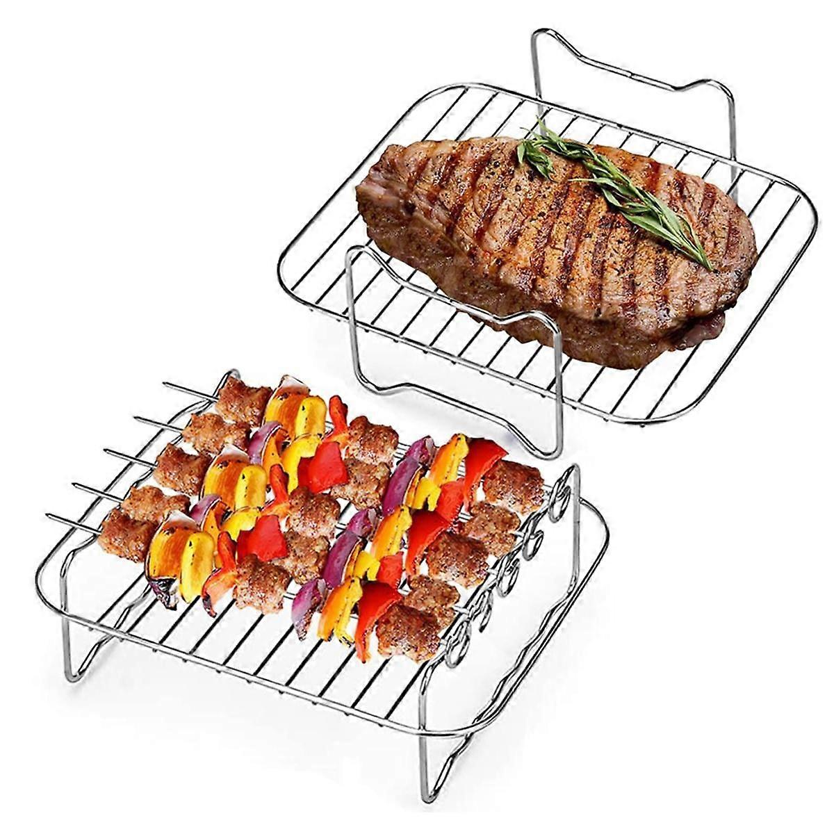 2PCS Air Fryer Rack, Air Fryer Double Layer Rack, Multi- Air Fryer Accessories, Grilling Rack with 5 Skewers