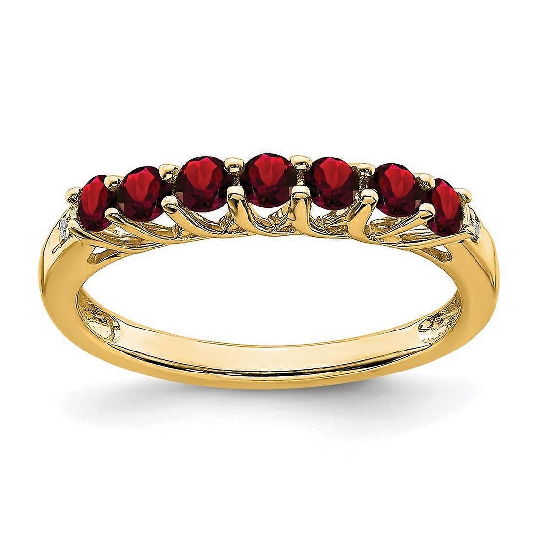 14k Solid Gold Garnet and Diamond 7 stone Ring Size 7-Ring for Women - 2.7 Grams .01 dwt .56 cwt