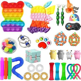 30 piezas Simple Dimple Pop It Fidget Toys Pack Pokemon Push Pop Bubble Sensory Toys Silicone Pressure Reliefing Toys Squeeze Toys For Kids Adults
