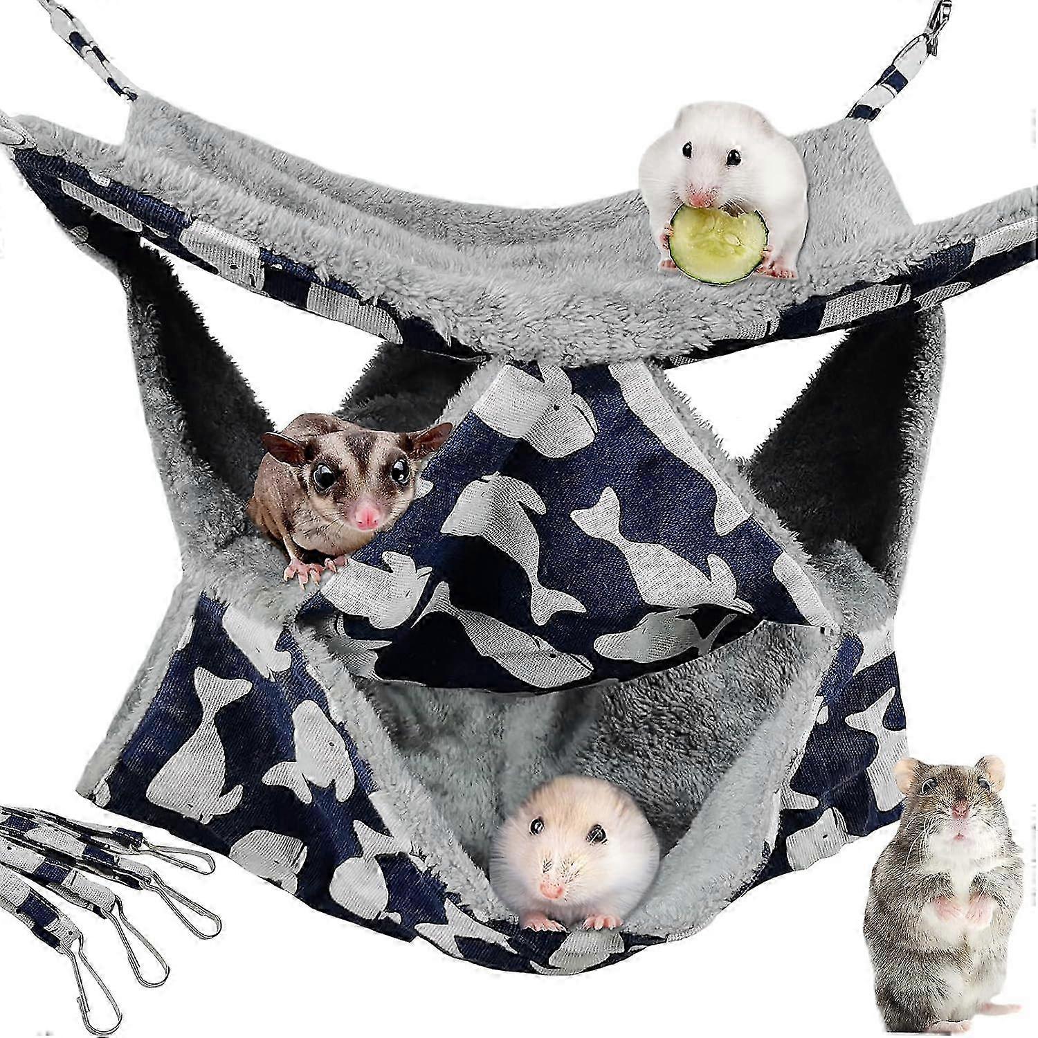 3-Layer Plush Hamster Bed with Cage Sugar Glider Habitat Chinchilla Swing Nest Guinea Pig Nap Sack and Ferret Hideout Accessories and Toys