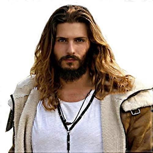 Curly Middle Part Wig Long Dark Brown Synthetic Hair for Men Cool Middle Part Exquisite Wig