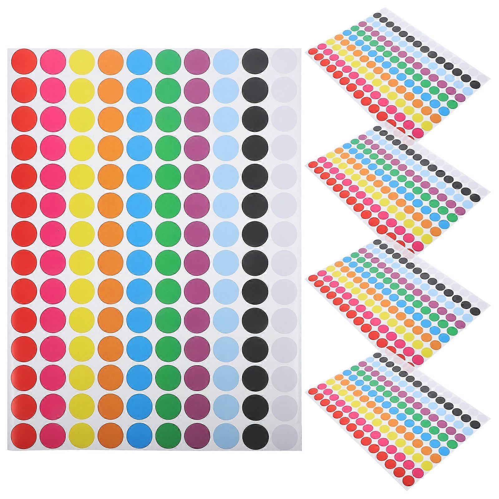 5 Sheets of Circle Dot Stickers Label Dot Stickers Colored Coding Labels Round Dot Stickers Dot Decals