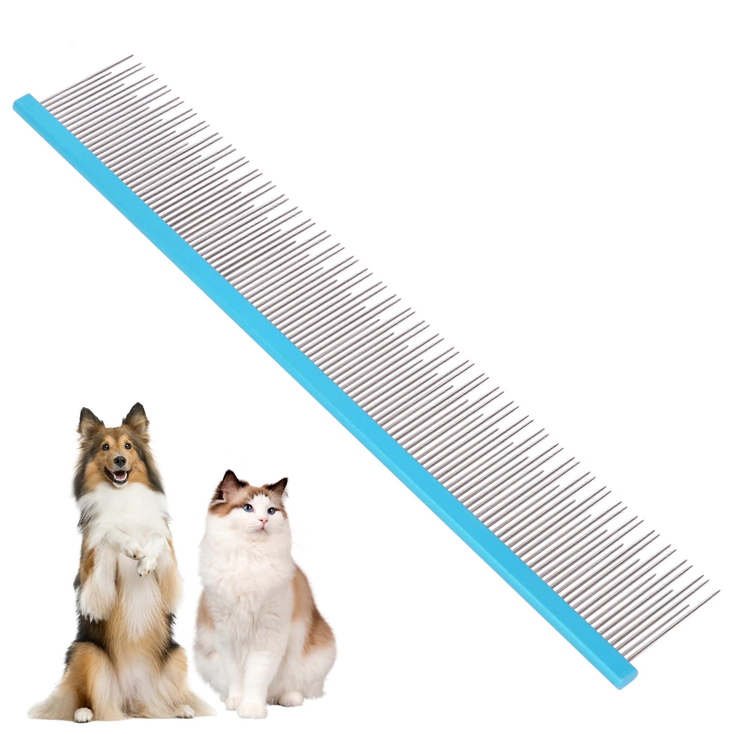 8.5 Inch Blue Professional Pet Comb for Long-Haired Cats and Dogs, Dual-Tooth Anti-Static Grooming Tool with Rounded Corners